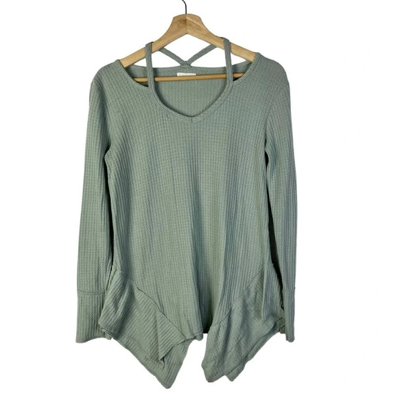 Maurices Sage Green Strappy Shoulder Long Sleeve Swing Thermal Top S - Picture 1 of 3